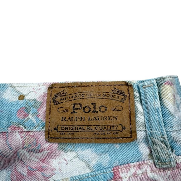 Polo Ralph Lauren Shorts Womens Size 28 Blue‎ Pink Floral Denim Cutoff - Picture 7 of 10